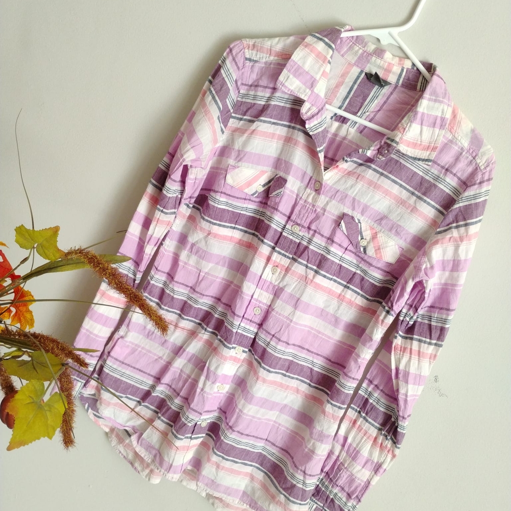 Eddie Bauer Pink and White Plaid Button Down Shirt